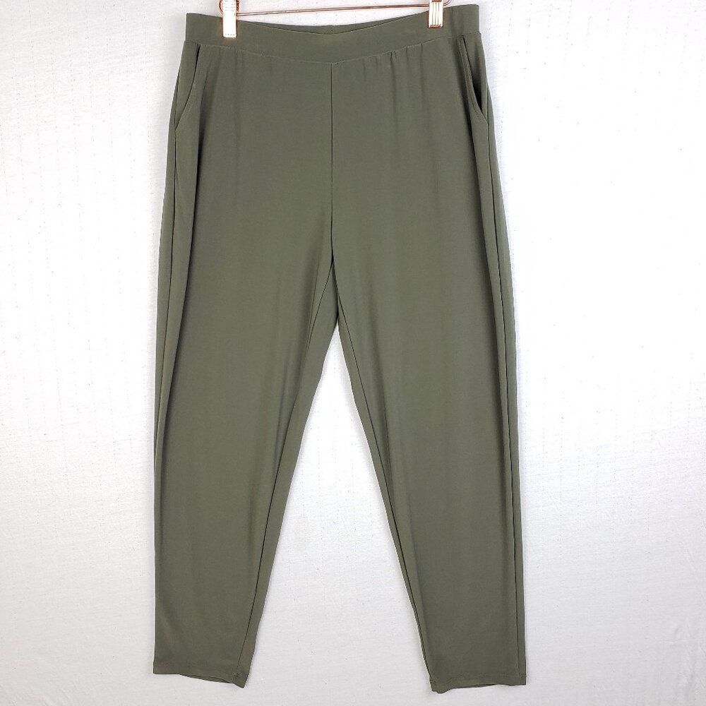 Clara Sun Woo Slinky Pants Trousers Stretch Olive Green Pockets Travel size L